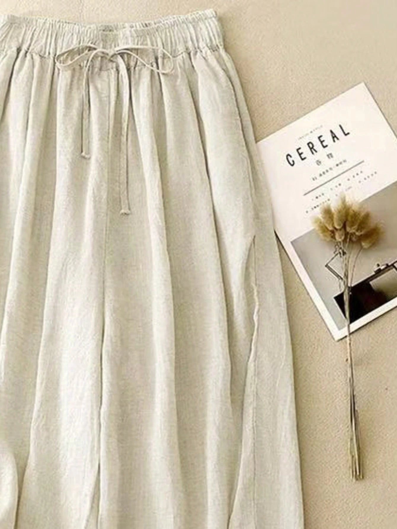 Comfortable Casual High Waist Elastic Linen Drape Pants, Suitable For Autumn & Summer