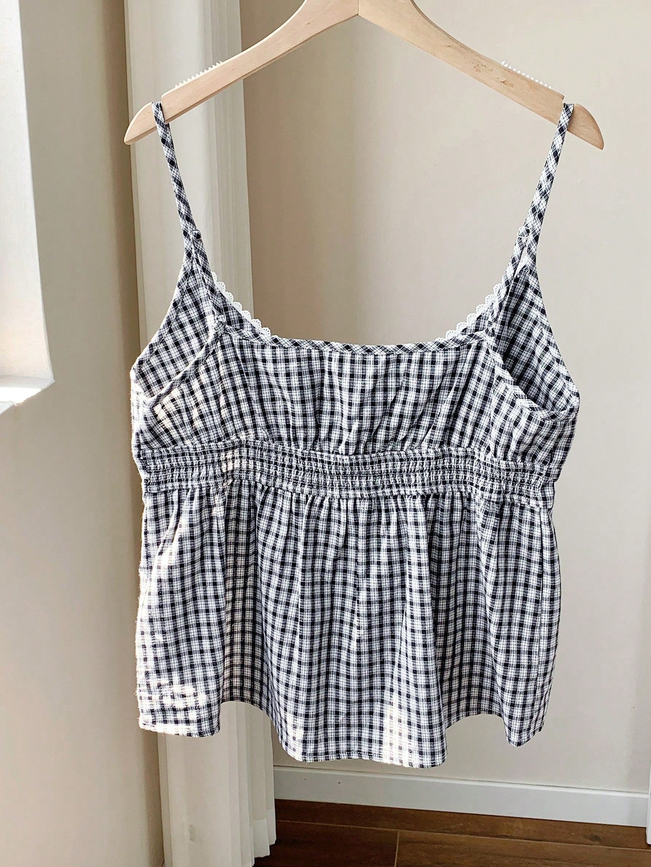 Comfortcana Flared Hem Women's Regular Length Plaid Cami Top In Woven Fabric With Button Detail