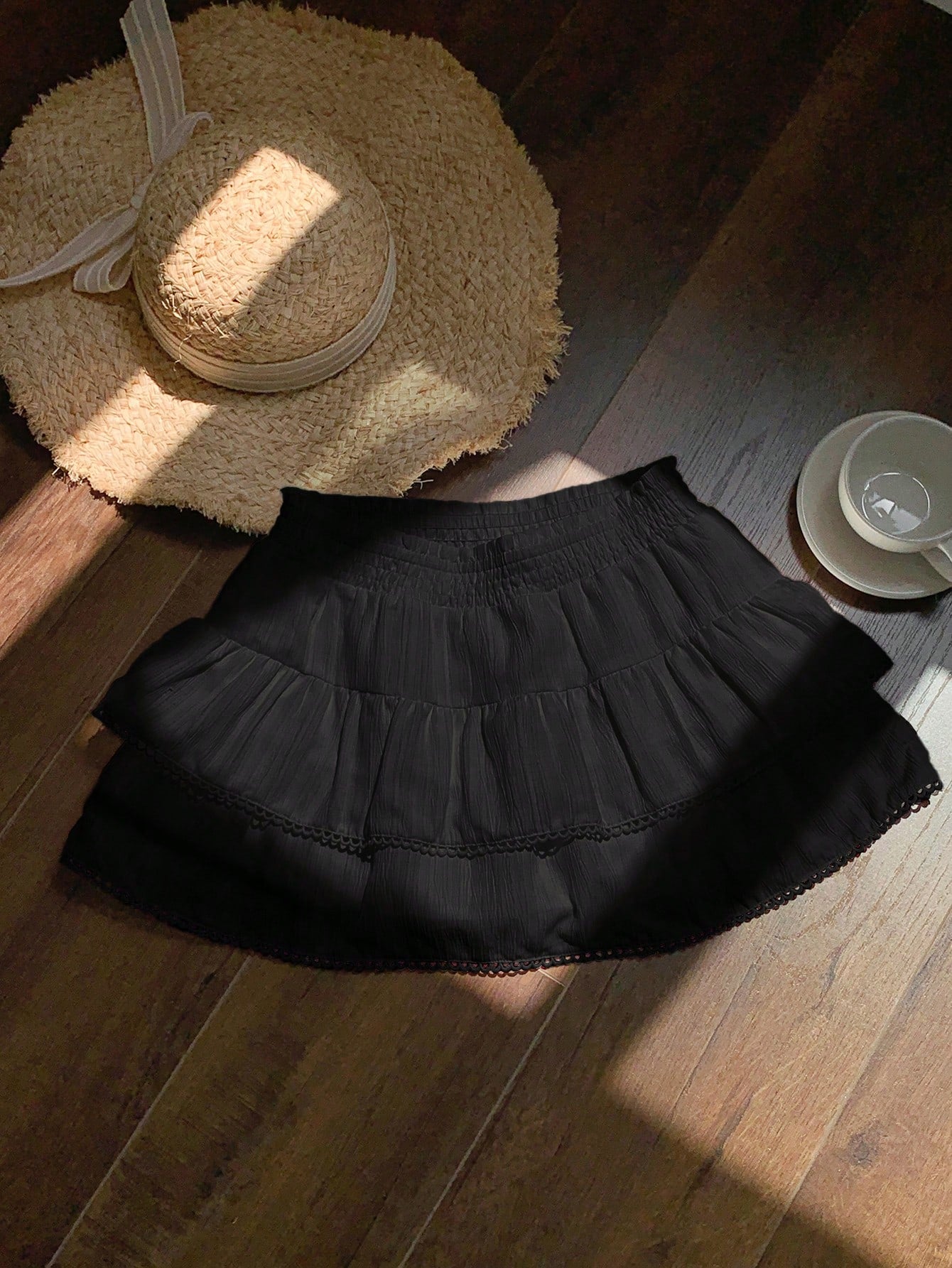 Comfortcana Regular Black Weave Patchwork Lace Casual Women Skirt Skirts For Women Summer Cute Skirts For Women