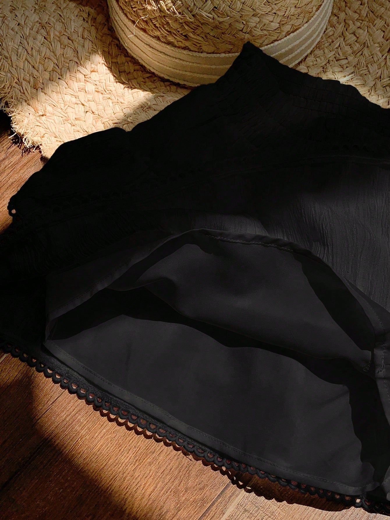 Comfortcana Regular Black Weave Patchwork Lace Casual Women Skirt Skirts For Women Summer Cute Skirts For Women