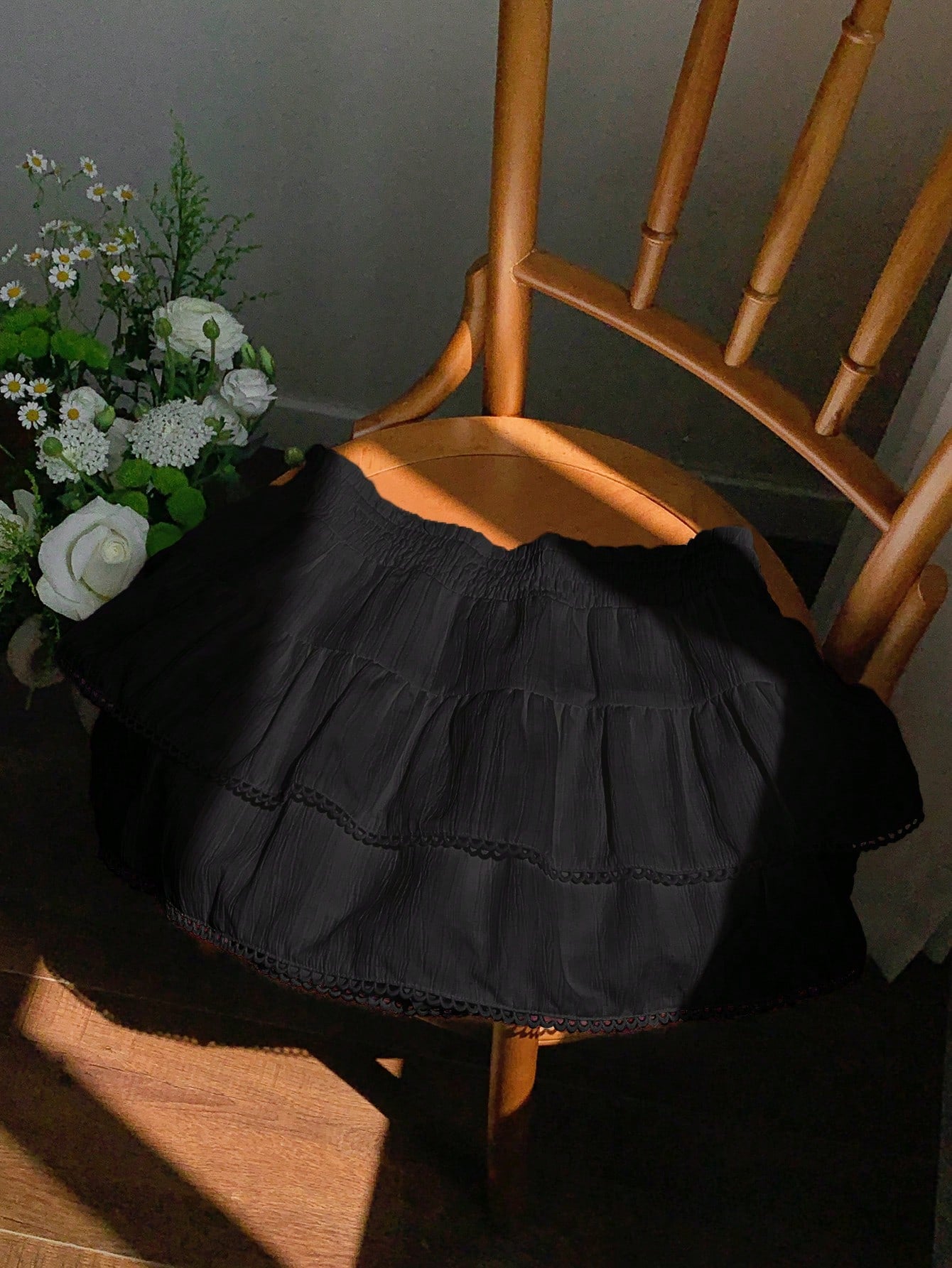 Comfortcana Regular Black Weave Patchwork Lace Casual Women Skirt Skirts For Women Summer Cute Skirts For Women