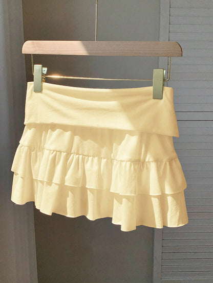 Comfortcana Solid Summer Blayklee Mini Short Skirt,Butter Yellow