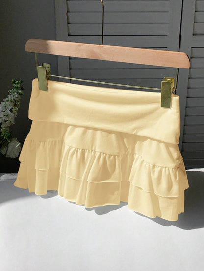 Comfortcana Solid Summer Blayklee Mini Short Skirt,Butter Yellow
