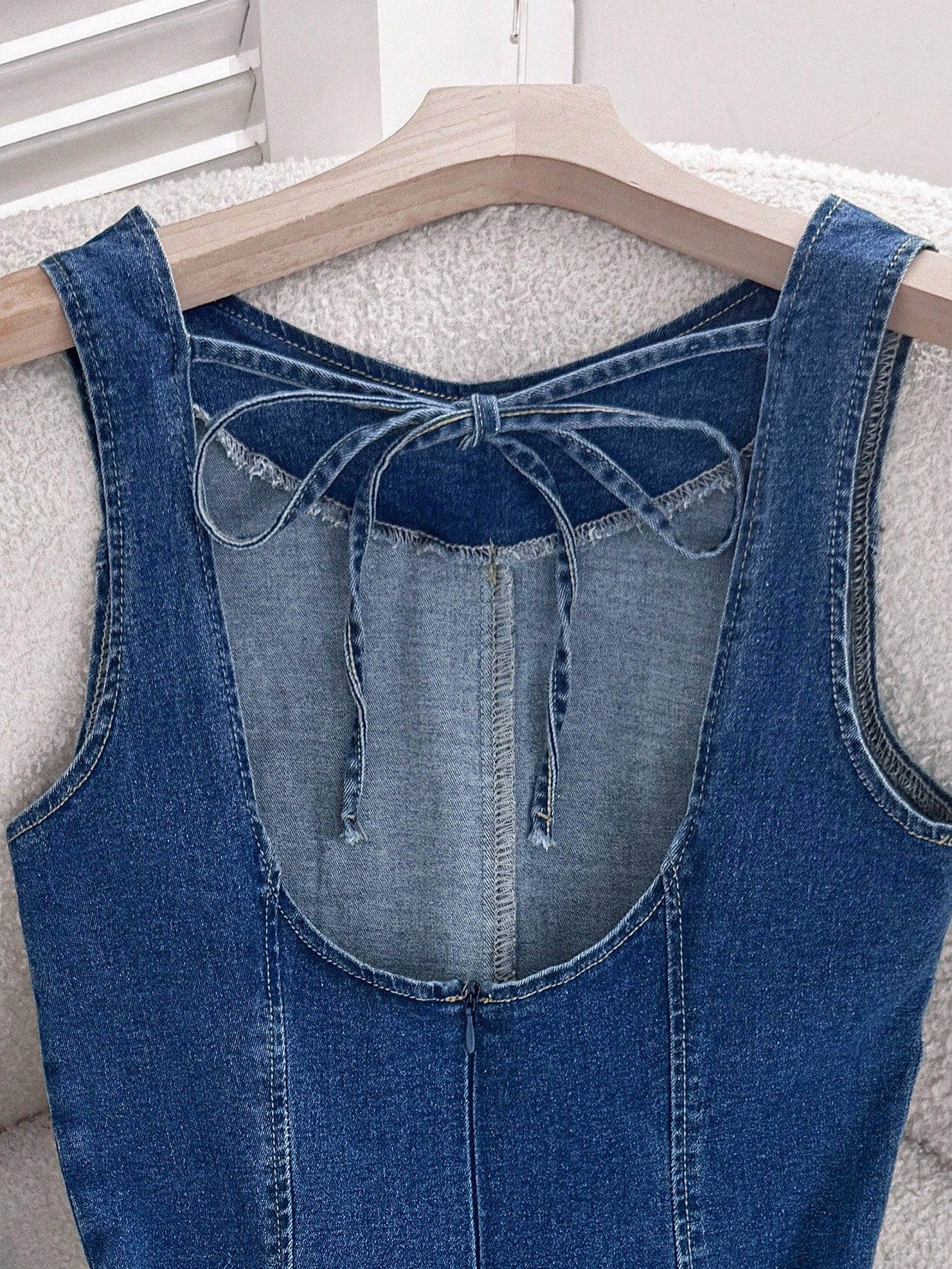 Comfortcana Women's Denim Dresses Backless Dresses Blue Dresses Short Dresses Vest Dresses Women's Dresses Women's Summer Round Neck Backless Tie Up Sleeveless Denim Dress Summer Dresses For Women Sum