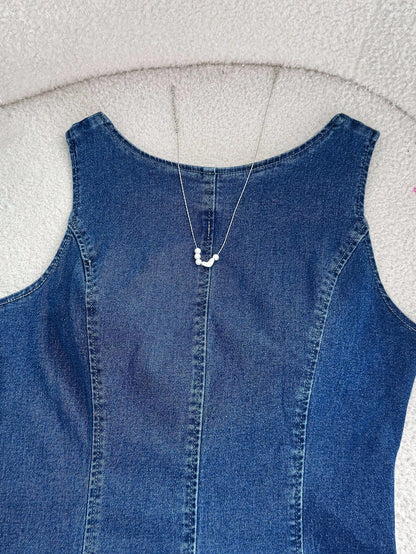 Comfortcana Women's Denim Dresses Backless Dresses Blue Dresses Short Dresses Vest Dresses Women's Dresses Women's Summer Round Neck Backless Tie Up Sleeveless Denim Dress Summer Dresses For Women Sum