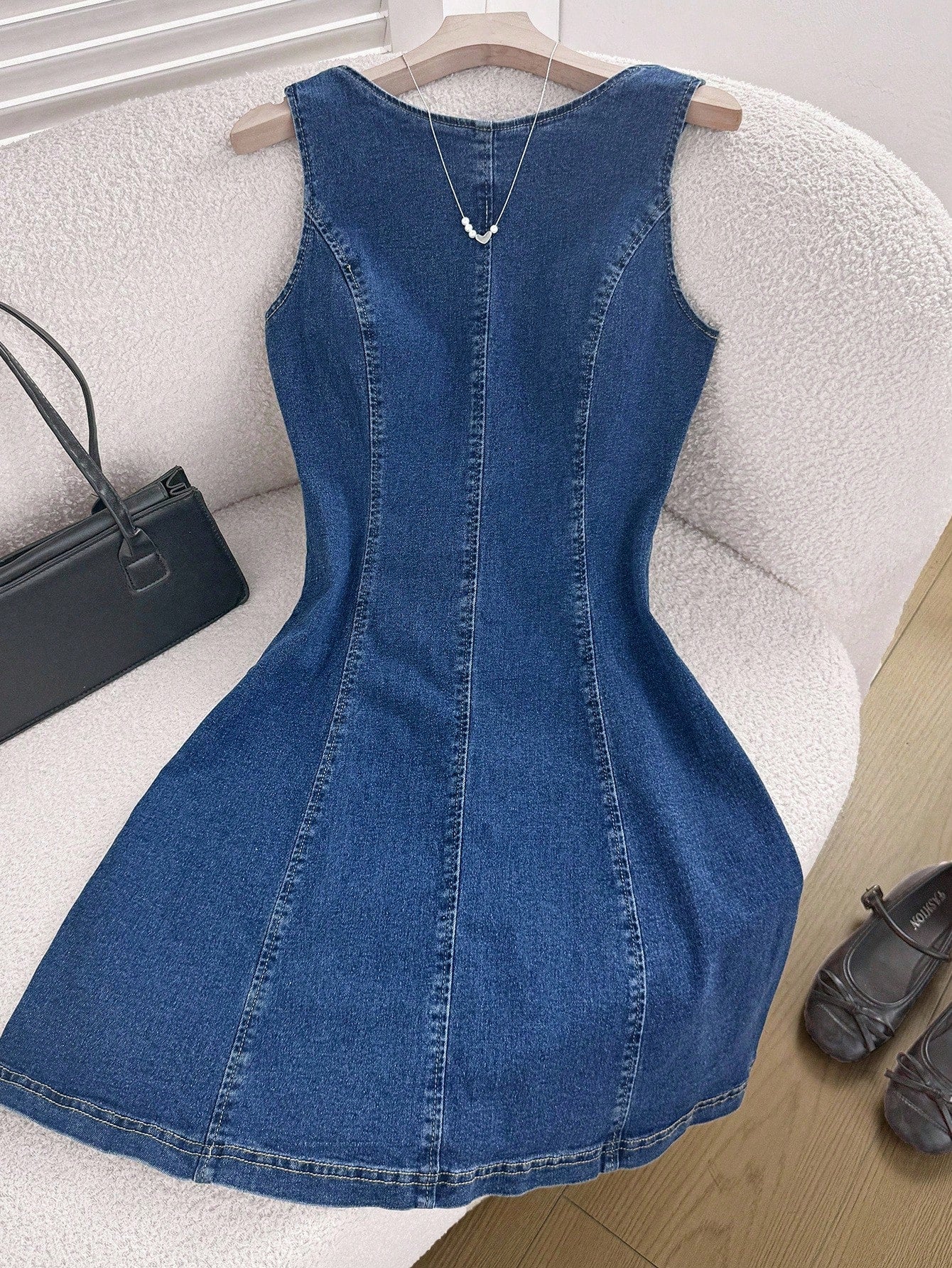 Comfortcana Women's Denim Dresses Backless Dresses Blue Dresses Short Dresses Vest Dresses Women's Dresses Women's Summer Round Neck Backless Tie Up Sleeveless Denim Dress Summer Dresses For Women Sum