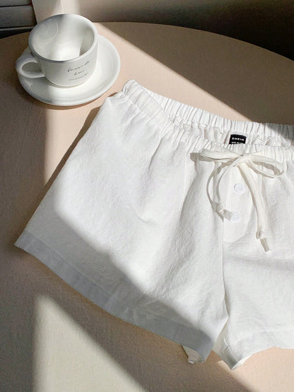 Comfortcana Women's Solid Color Drawstring Waist Loose Casual Shorts Lounge White Summer