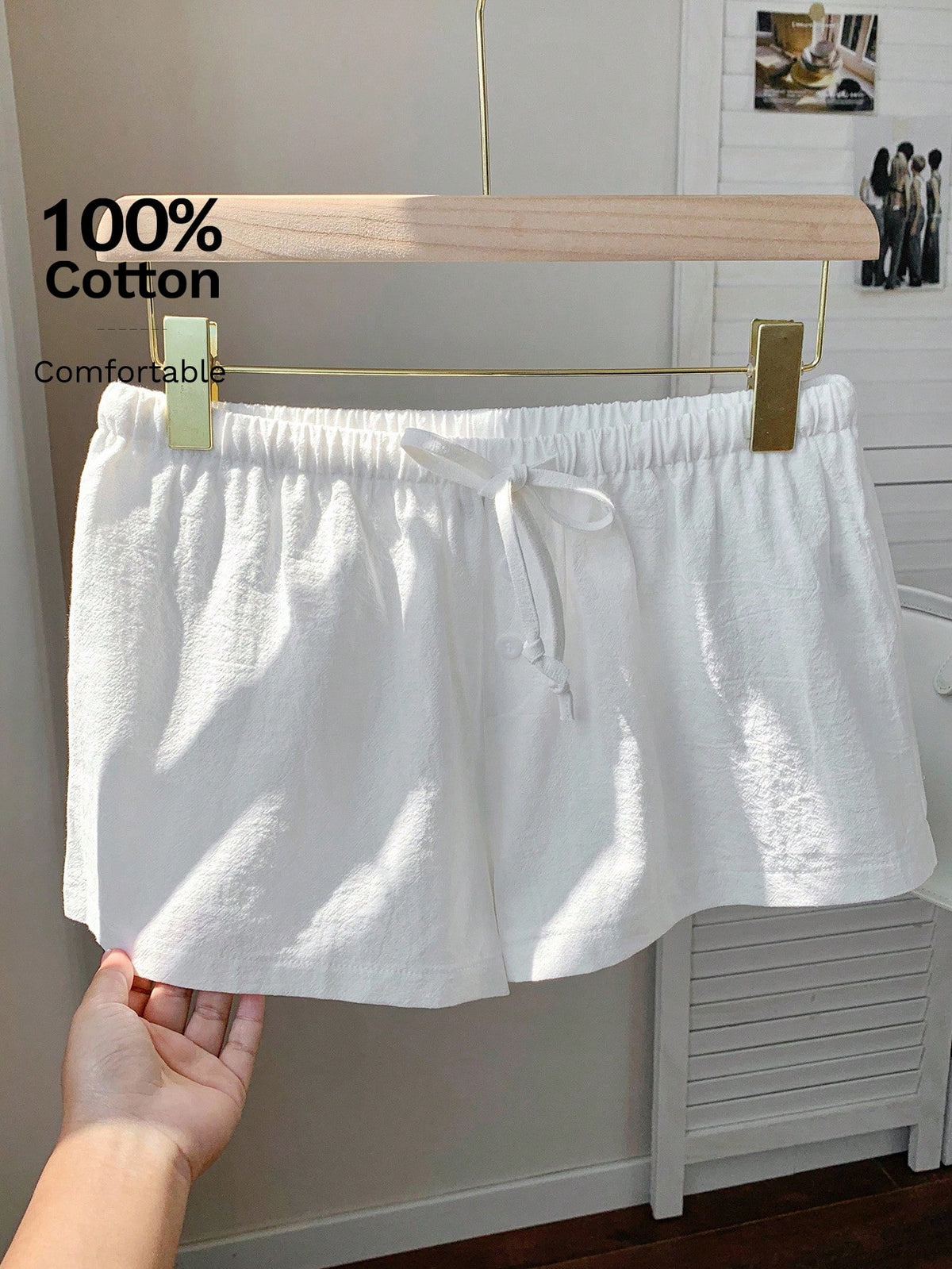 Comfortcana Women's Solid Color Drawstring Waist Loose Casual Shorts Lounge White Summer