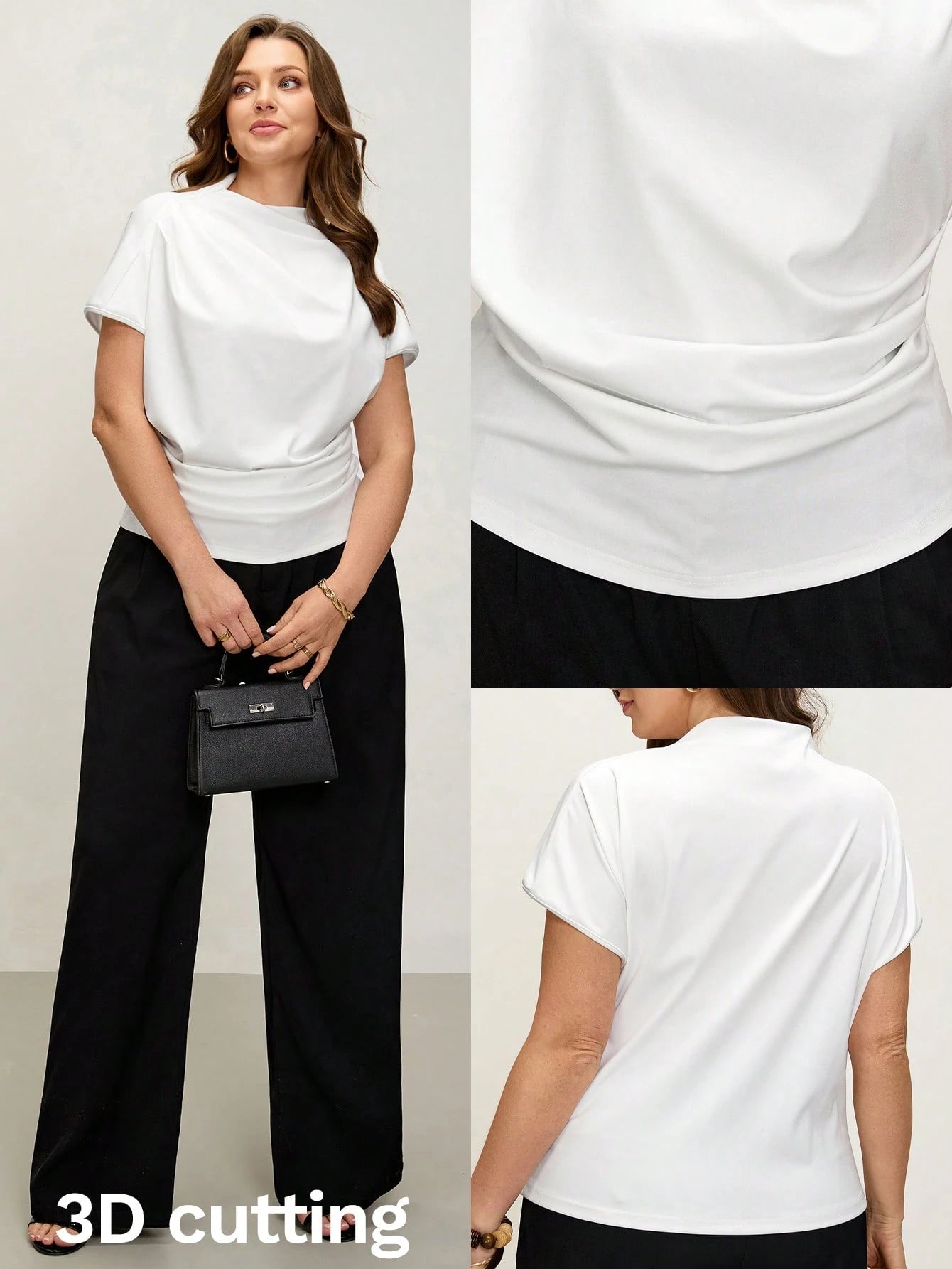 Comfylo 3D Cut Pleated Slim Fit Plus Size Women's Yellow Print T-Shirt Party Summer Elegant