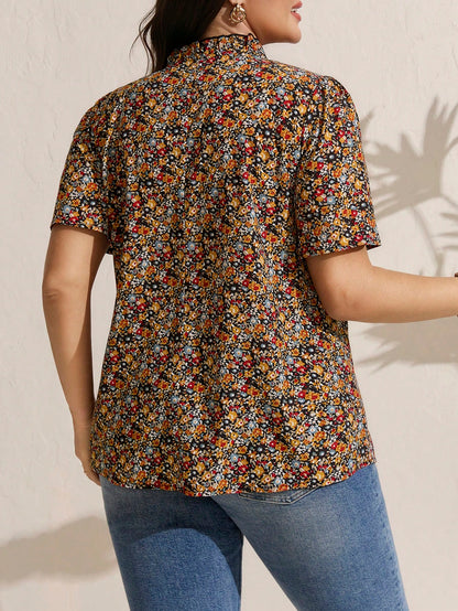 Comfylo Plus Size Casual Vacation Ditsy Floral Petal Sleeve Blouse Women Summer Clothing Woman Elegant Women Clothes Women Summer Sets Women Clothes Summer Glamorous Outfits For Women Modest Blouse Mu