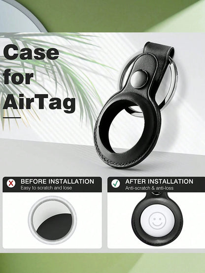 Compatible With Apple Airtag Holder, PU Leather Airtag Keychain Case Cover, 360° Sturdy Protection Airtag Keychain Holder, Air Tag Key Chain, Compatible With Motoral Moto Tag Case, Protective Case Cov