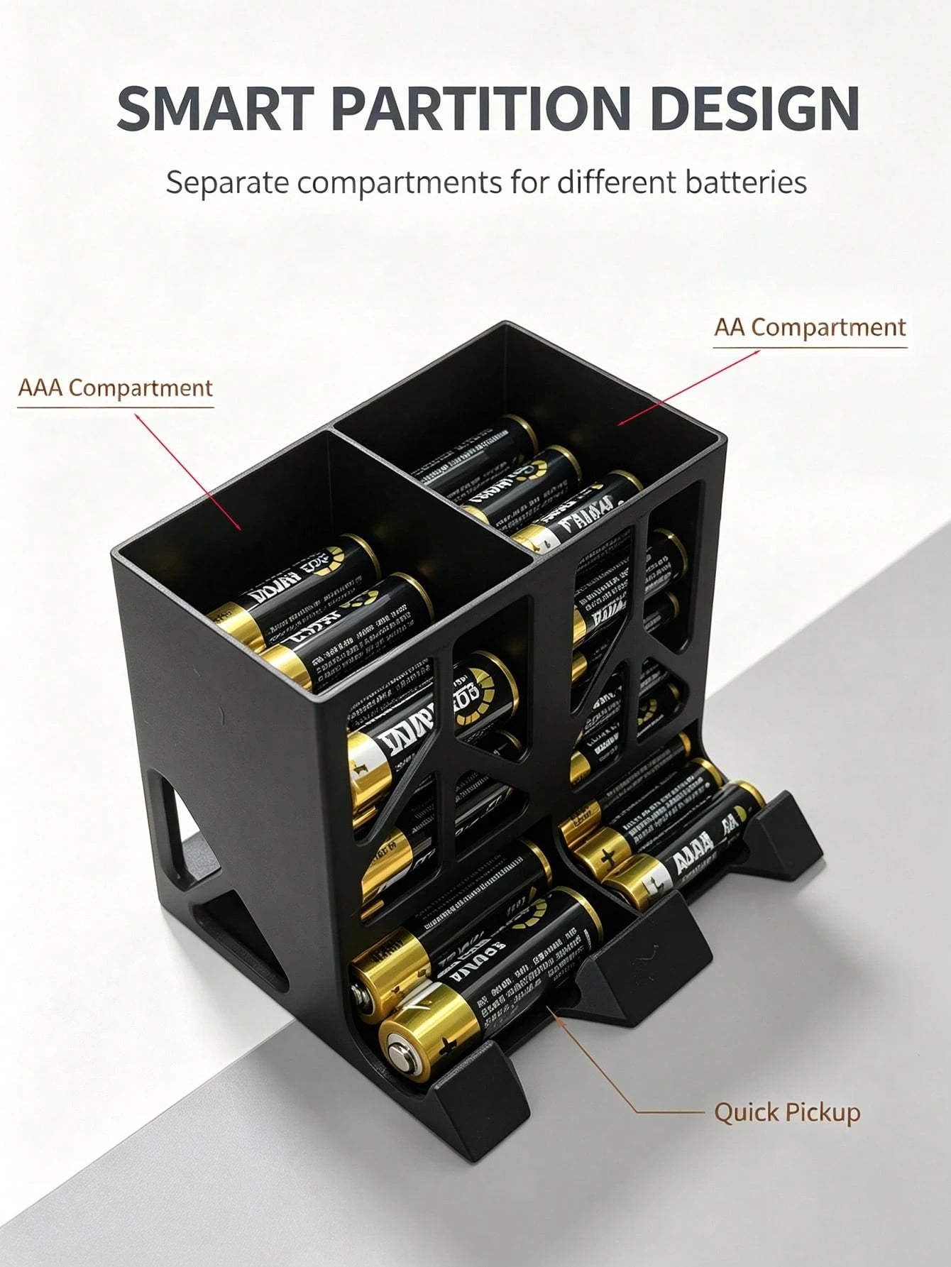 Convenient Battery Storage Box, Large Capacity Desktop Battery Organizer, Dual Compartment Design Universal AA / No. 5 / AAA / No. 7 Battery Divider Storage Rack, Desktop Remote Control Electric Dry B