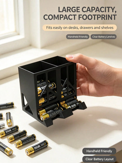 Convenient Battery Storage Box, Large Capacity Desktop Battery Organizer, Dual Compartment Design Universal AA / No. 5 / AAA / No. 7 Battery Divider Storage Rack, Desktop Remote Control Electric Dry B