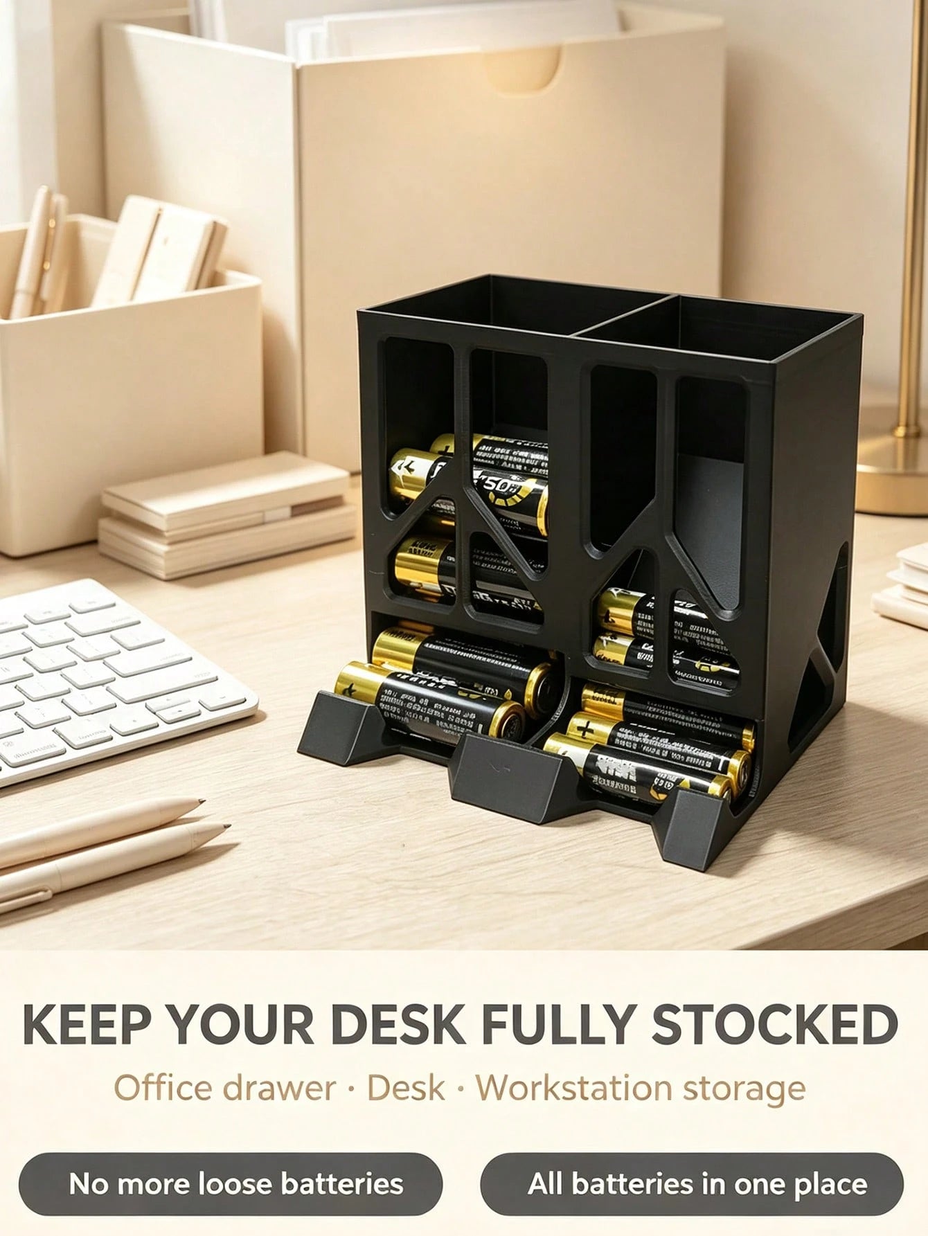 Convenient Battery Storage Box, Large Capacity Desktop Battery Organizer, Dual Compartment Design Universal AA / No. 5 / AAA / No. 7 Battery Divider Storage Rack, Desktop Remote Control Electric Dry B