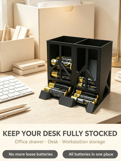 Convenient Battery Storage Box, Large Capacity Desktop Battery Organizer, Dual Compartment Design Universal AA / No. 5 / AAA / No. 7 Battery Divider Storage Rack, Desktop Remote Control Electric Dry B