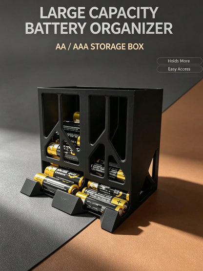 Convenient Battery Storage Box, Large Capacity Desktop Battery Organizer, Dual Compartment Design Universal AA / No. 5 / AAA / No. 7 Battery Divider Storage Rack, Desktop Remote Control Electric Dry B