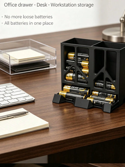 Convenient Battery Storage Box, Large Capacity Desktop Battery Organizer, Dual Compartment Design Universal AA / No. 5 / AAA / No. 7 Battery Divider Storage Rack, Desktop Remote Control Electric Dry B