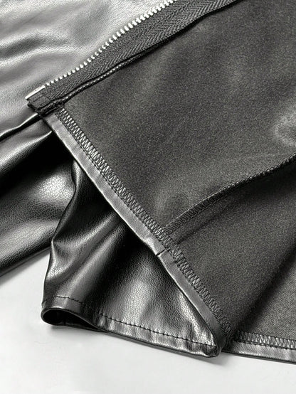 Coolane Women's Plus Size Fall Winter Streetwear Going Out Club Y2k Vintage Black PU Leather Long Sleeve Cropped Jacket