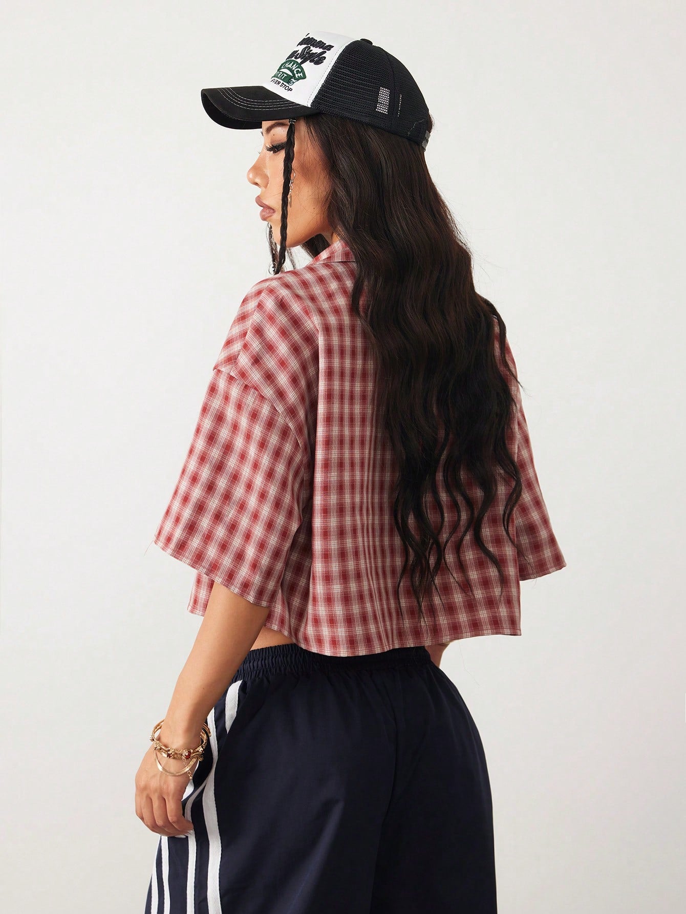 Coolane Women's Spring/Summer Vintage Preppy Crop Plaid Loose Crop Tops Red Shirt For New Years,Summer Top