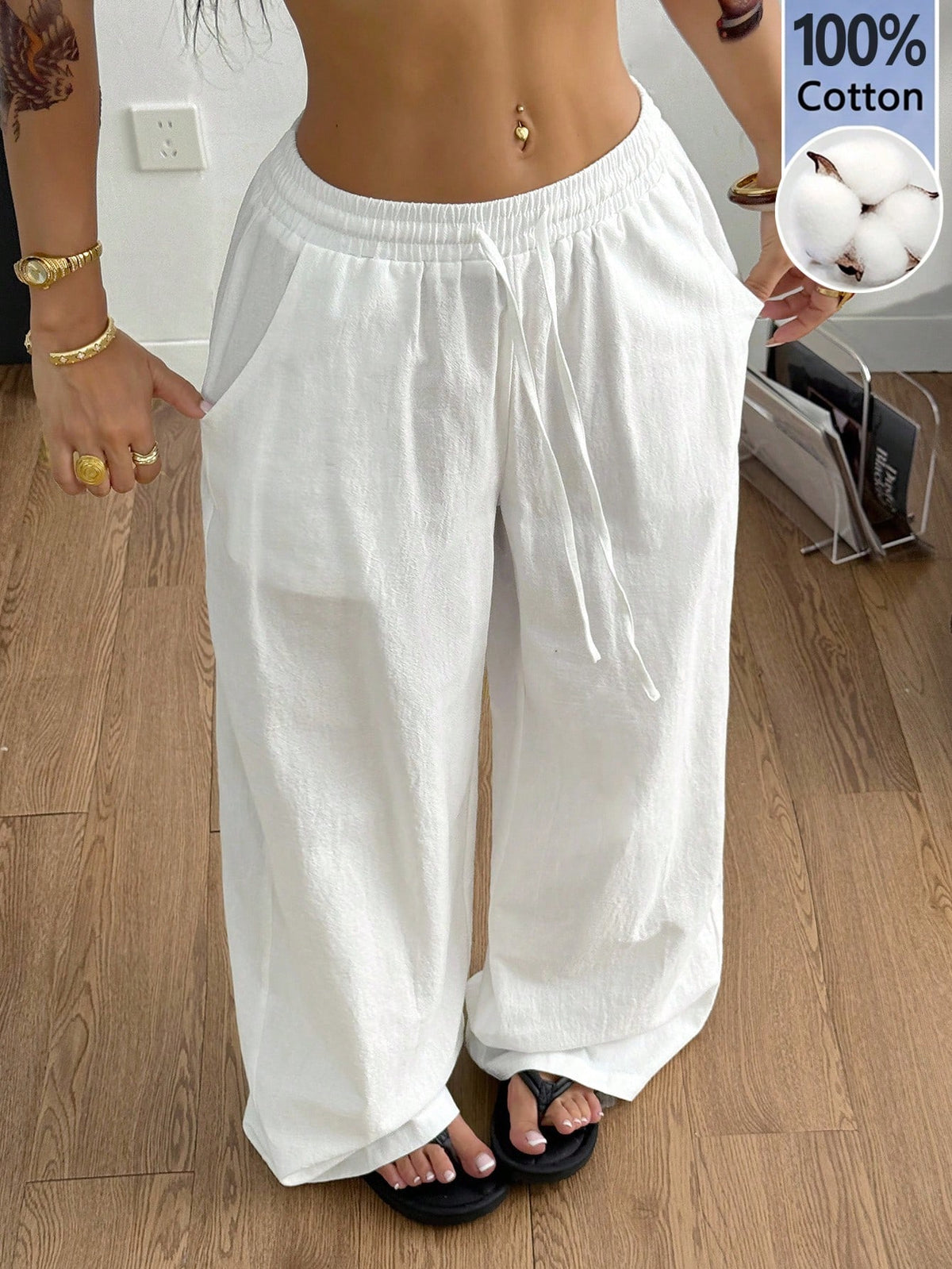 Coolane Women's Summer Country Concert Going Out Beach Outfits Boho Basic Minimalist Washed 100%Cotton Red Pants Banana Harem Pants