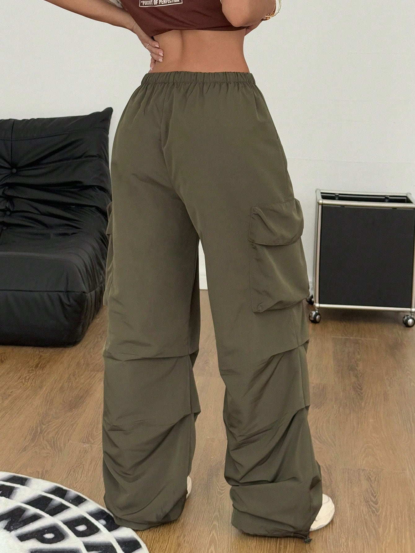 Coolane Women's Summer Streetwear Boyfriend Athleisure Grunge Sportswear Vintage Western Wear Y2K Low Rise Parachute Army Green Cargo Pants