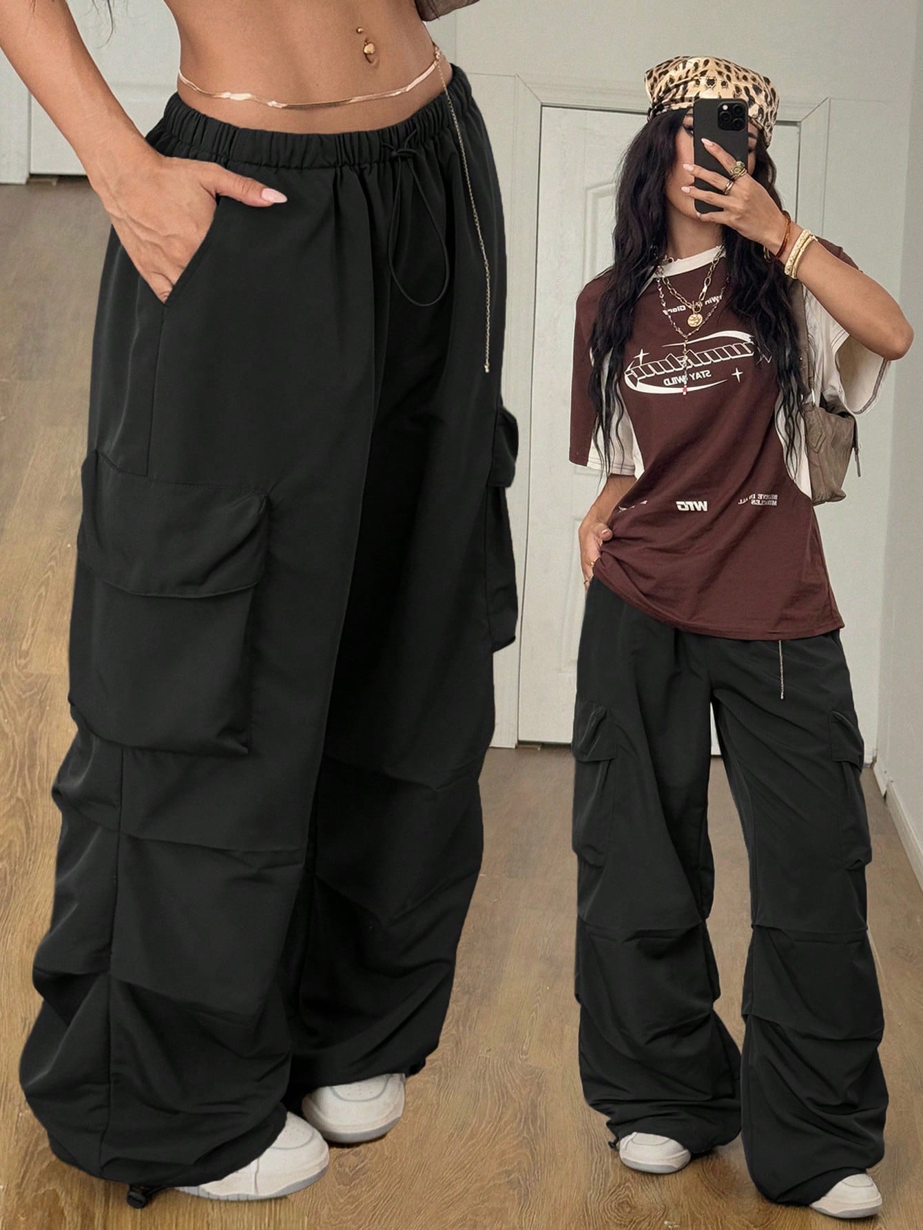 Coolane Women's Summer Streetwear Boyfriend Athleisure Grunge Sportswear Vintage Western Wear Y2K Low Rise Parachute Army Green Cargo Pants