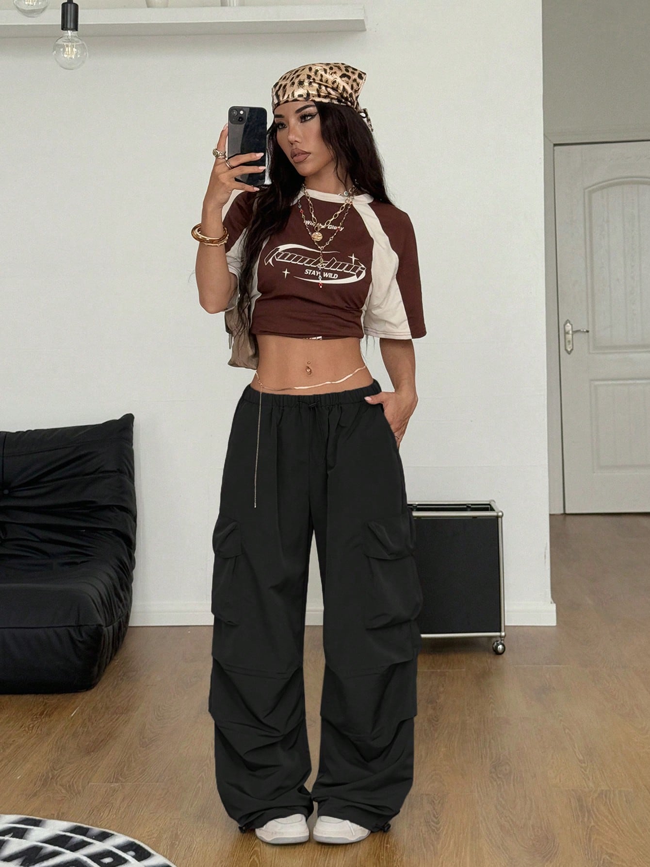 Coolane Women's Summer Streetwear Boyfriend Athleisure Grunge Sportswear Vintage Western Wear Y2K Low Rise Parachute Army Green Cargo Pants