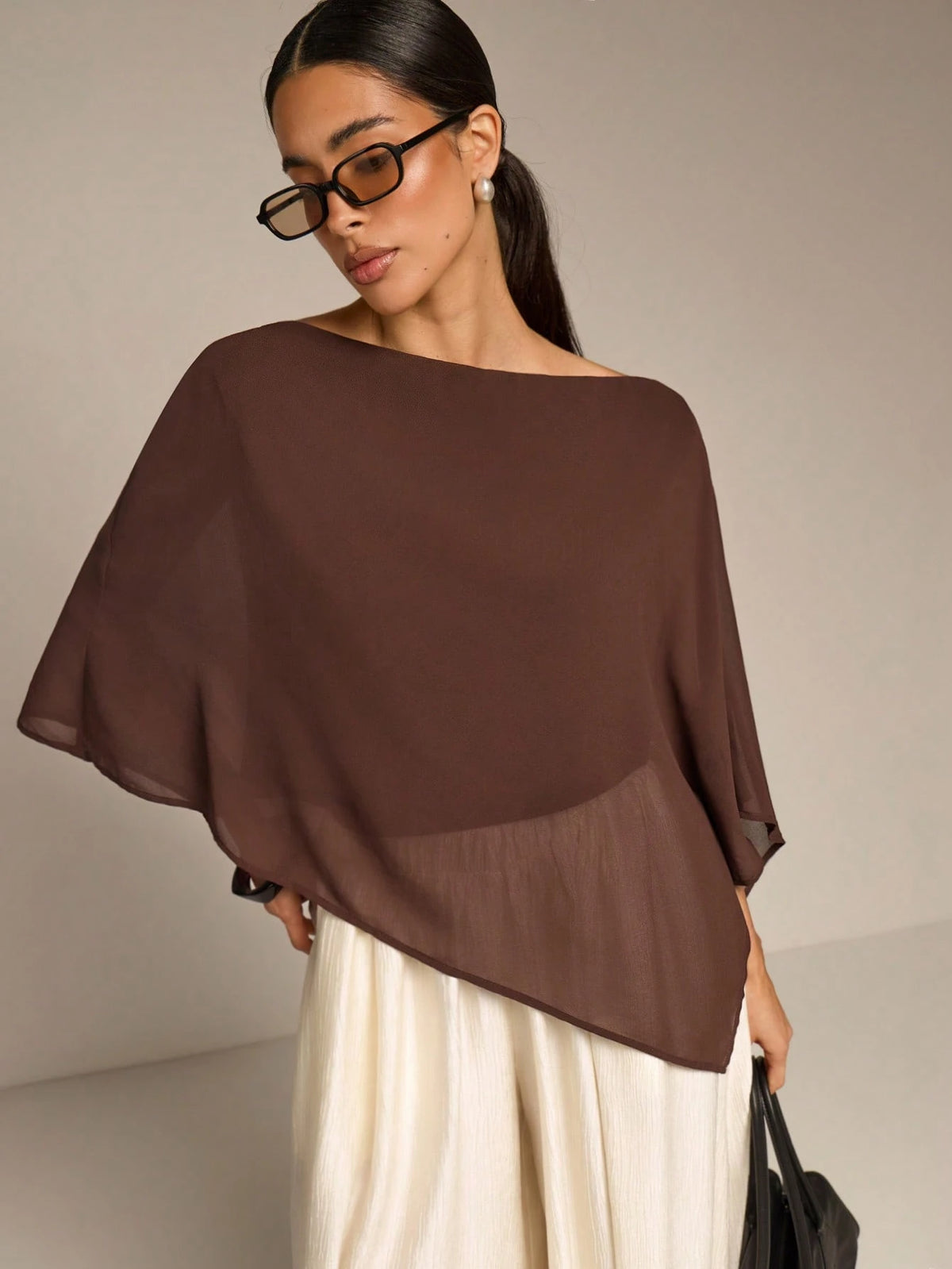 COSMINA Solid Color Casual Versatile Daily Shirt, Asymmetrical Hem Summer Sun Protection, Shawl Collar Women's Matching