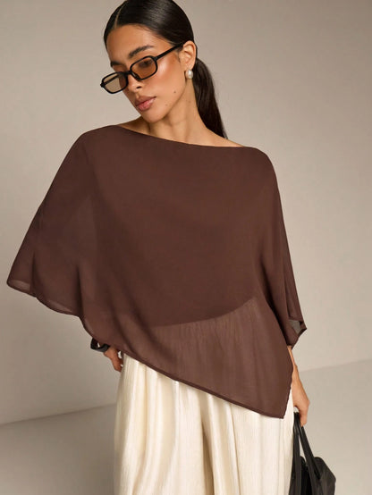 COSMINA Solid Color Casual Versatile Daily Shirt, Asymmetrical Hem Summer Sun Protection, Shawl Collar Women's Matching