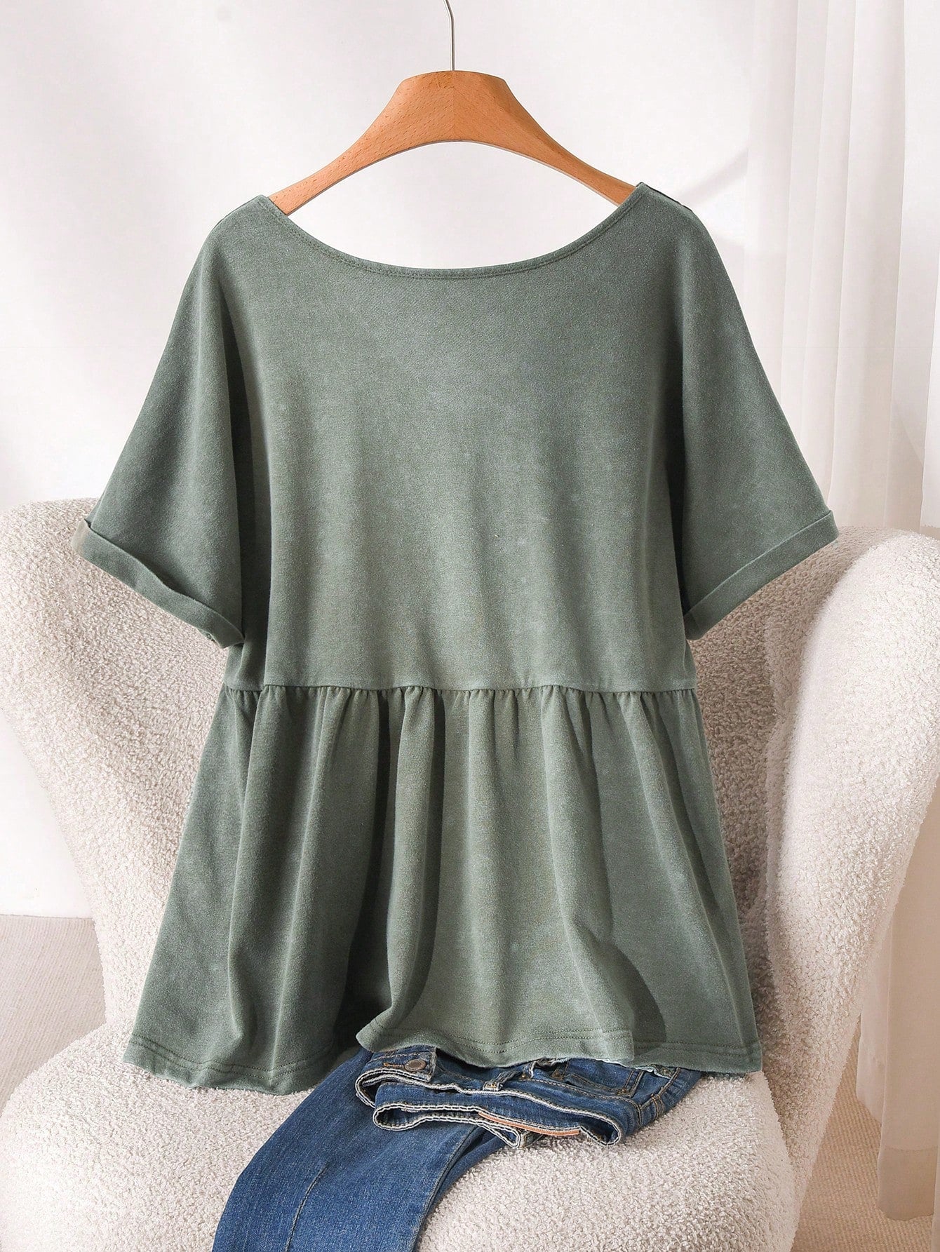 CosyJoli Plus Size Women V-Neck Embroidered Casual Traditional Boho Washed Short Sleeve T-Shirt, Going Out Vacation Tops Green Summer