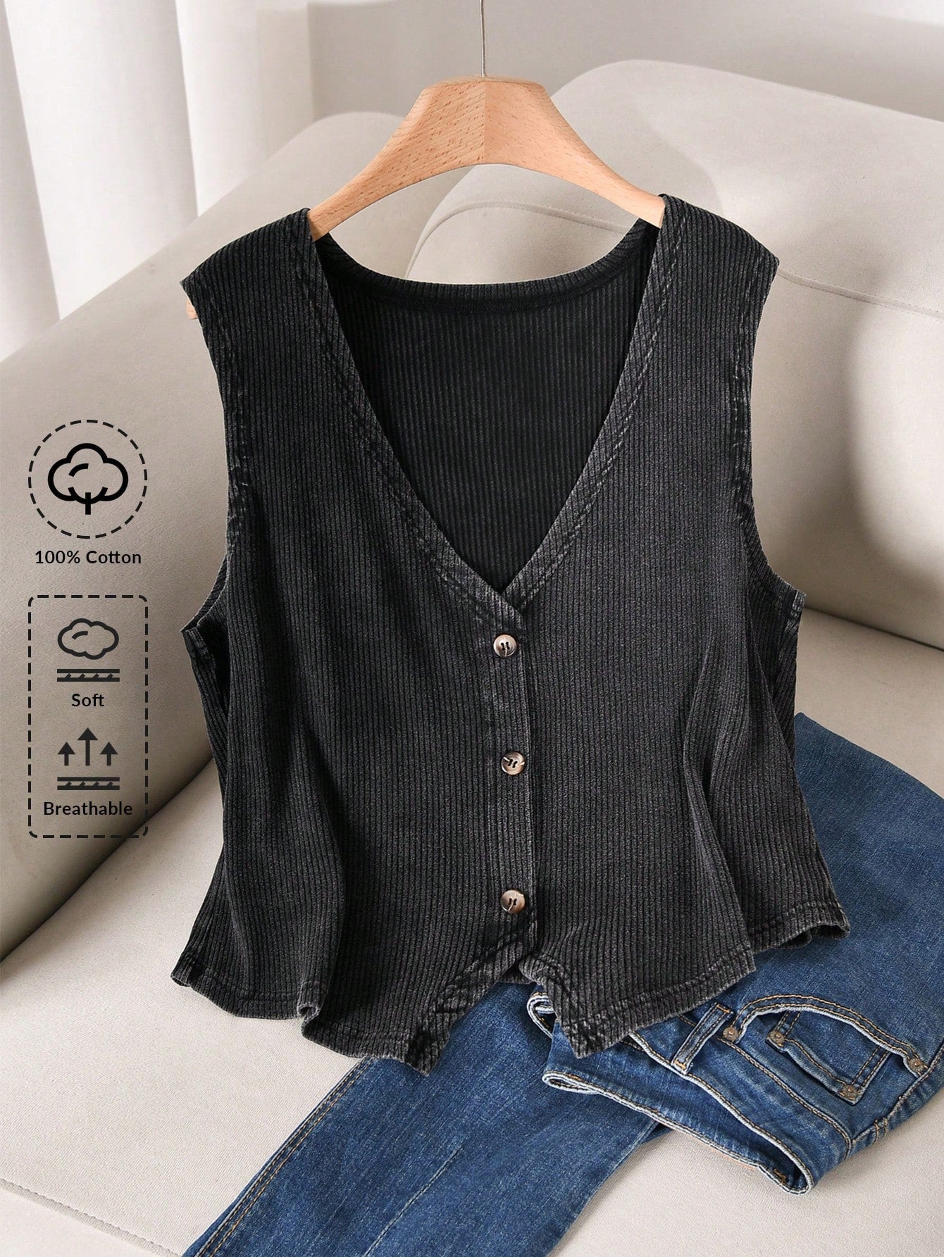 CosyJoli Plus Size Women V-Neck Single-Breasted Casual Business Casual Tank Top Office Vacation Concert Dark Green Summer
