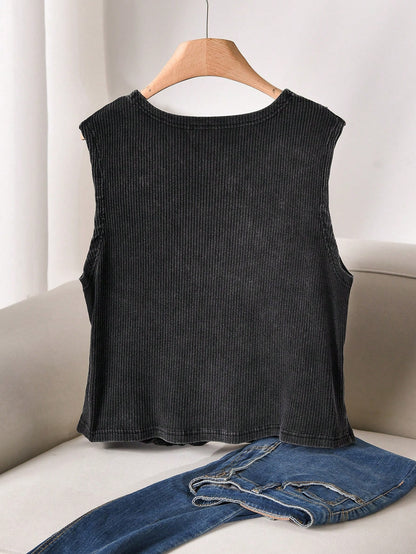 CosyJoli Plus Size Women V-Neck Single-Breasted Casual Business Casual Tank Top Office Vacation Concert Dark Green Summer