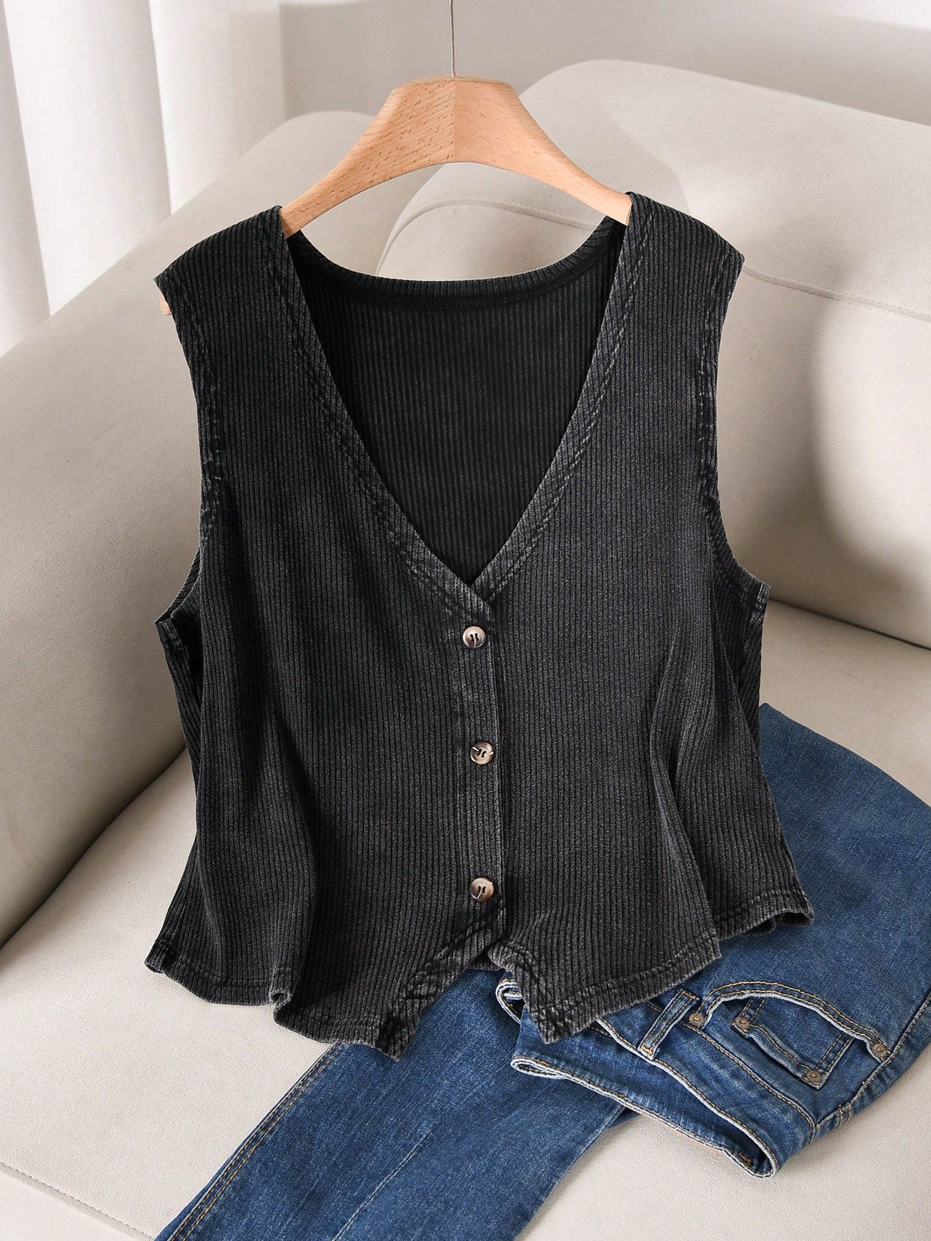 CosyJoli Plus Size Women V-Neck Single-Breasted Casual Business Casual Tank Top Office Vacation Concert Dark Green Summer