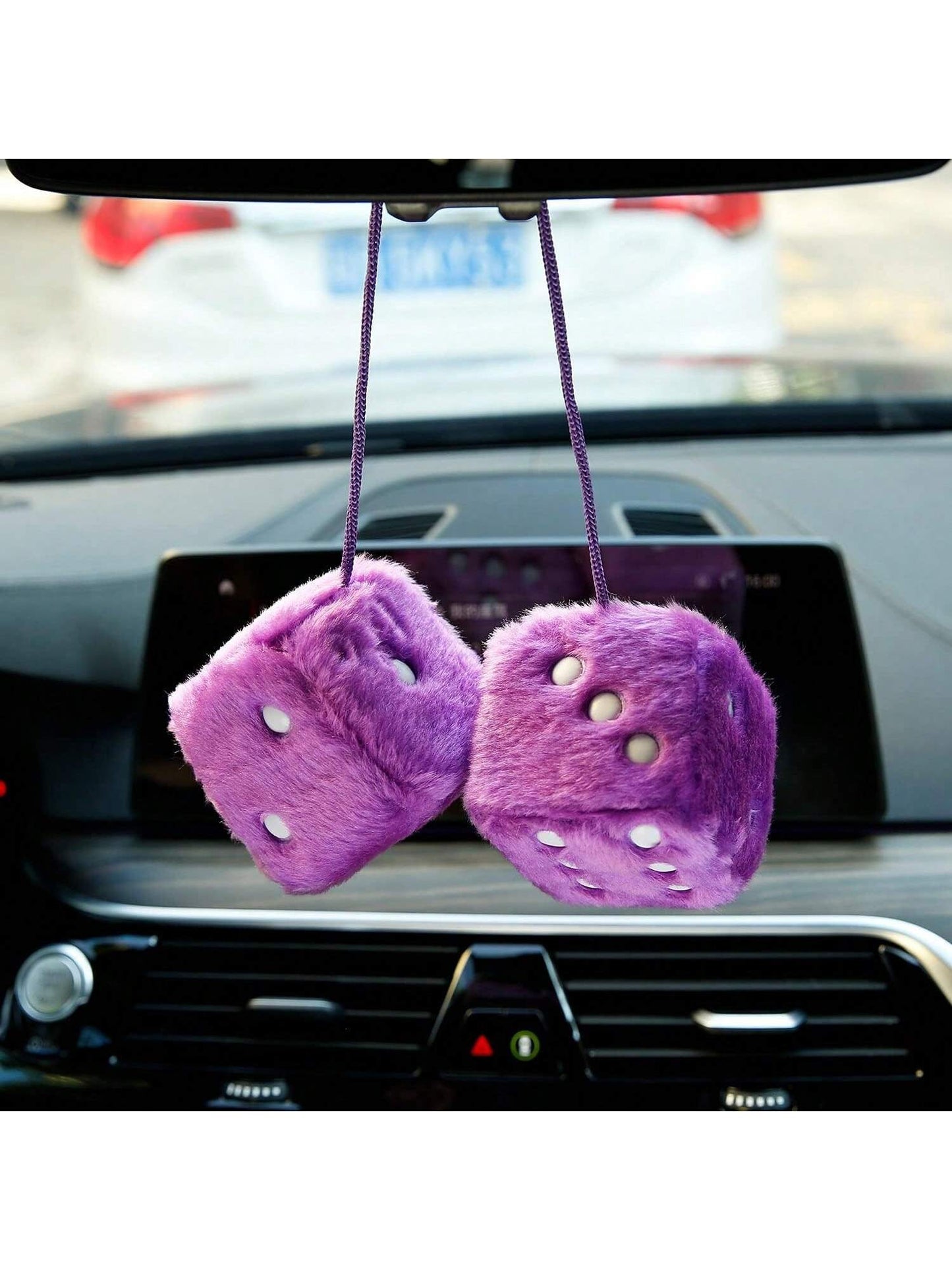 Couple Fuzzy Dice With Leather Dots Retro Car Mirror Hanging Accessories For Car Decoration