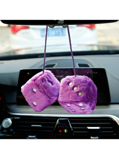 Couple Fuzzy Dice With Leather Dots Retro Car Mirror Hanging Accessories For Car Decoration