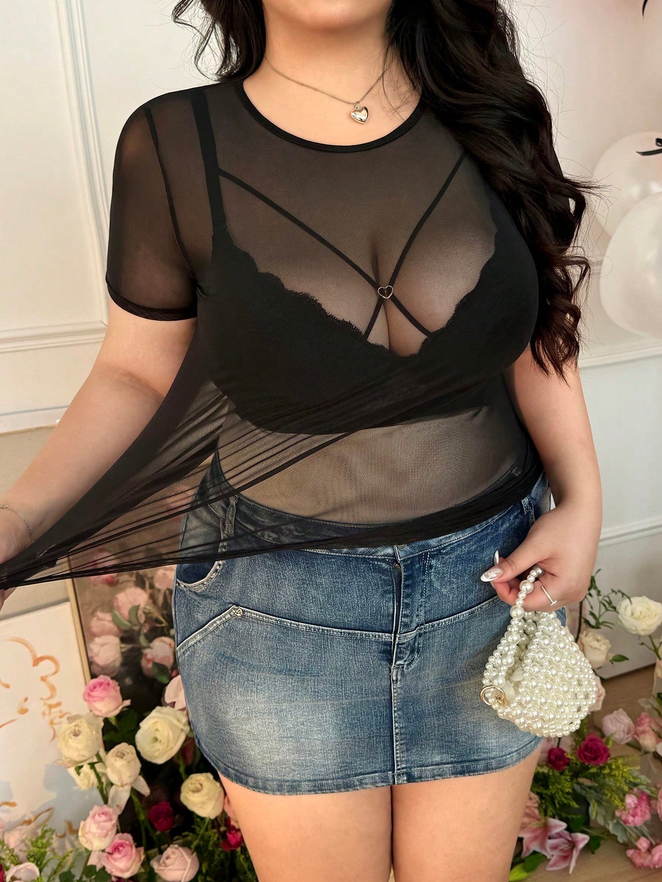 CovetEZ Plus Size Sheer Mesh Elastic Sexy Light Blue Top For Women Concert Summer