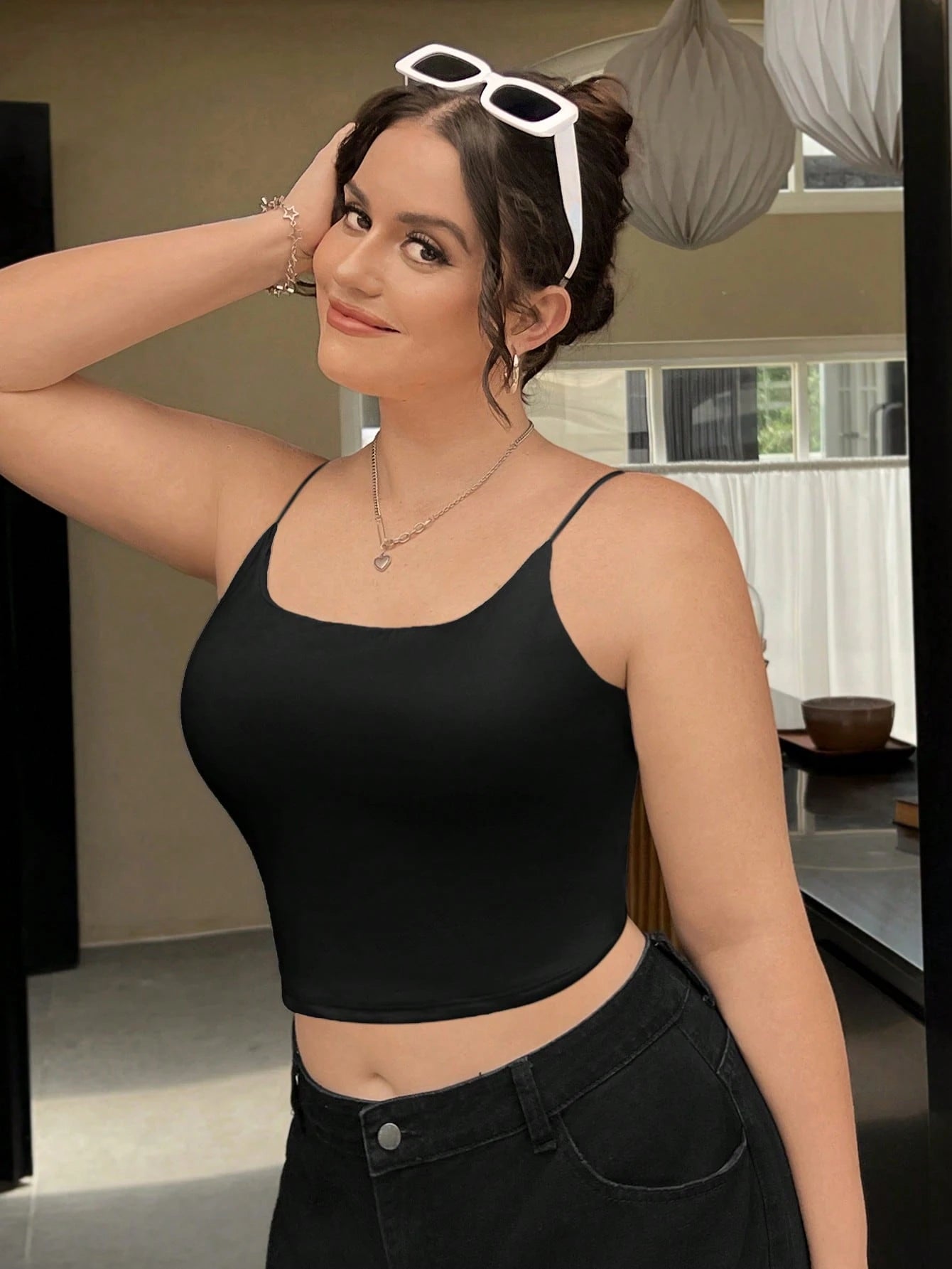 CovetEZ Plus Size Women's Solid Color Spaghetti Strap Camisole With Built-In Padded Bra