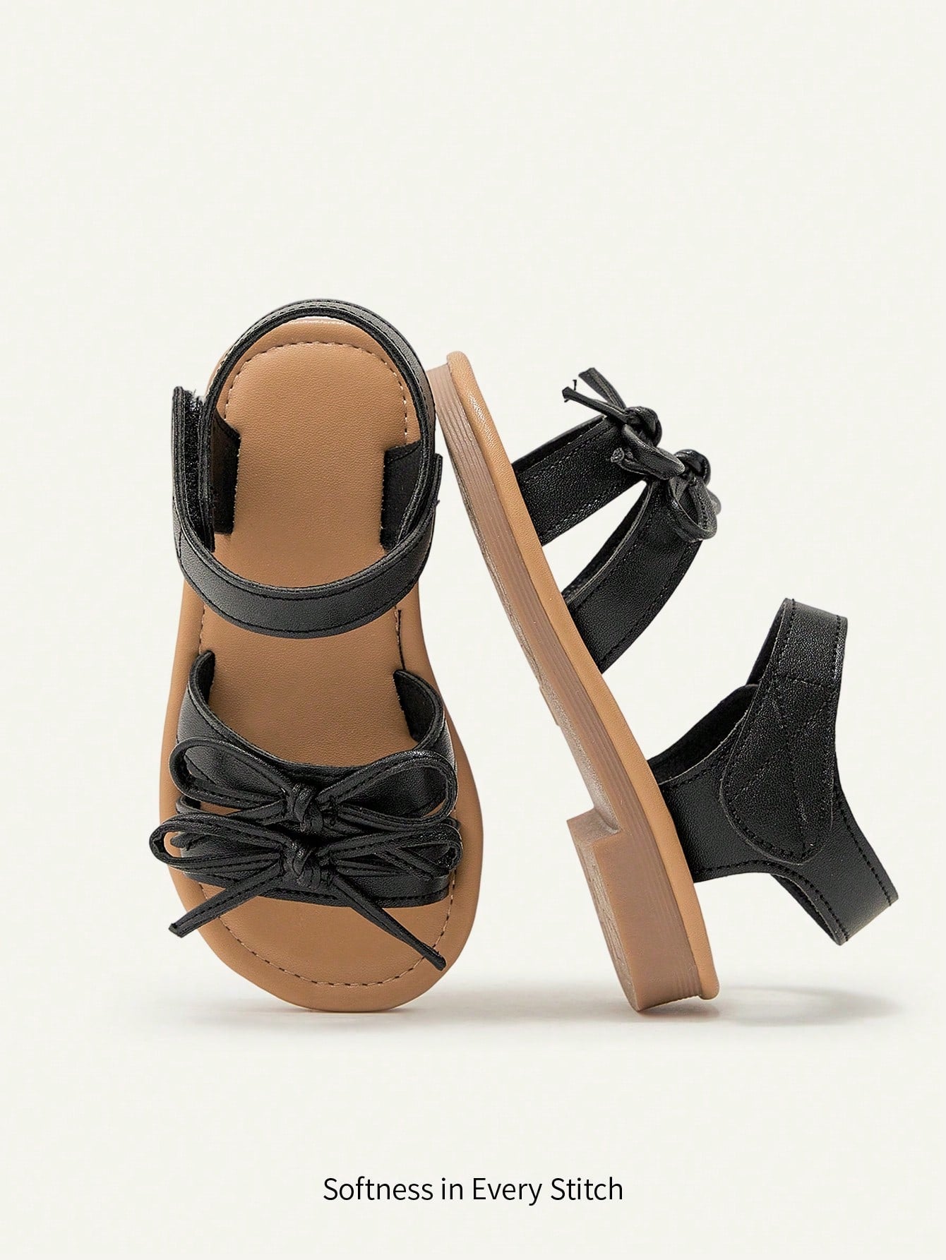 Cozy Pixies 1 Pair Cute Toddler Girls Outdoor Sandals With Big Bow Hook-And-Loop, Princess Pastoral Style, Flat For Summer