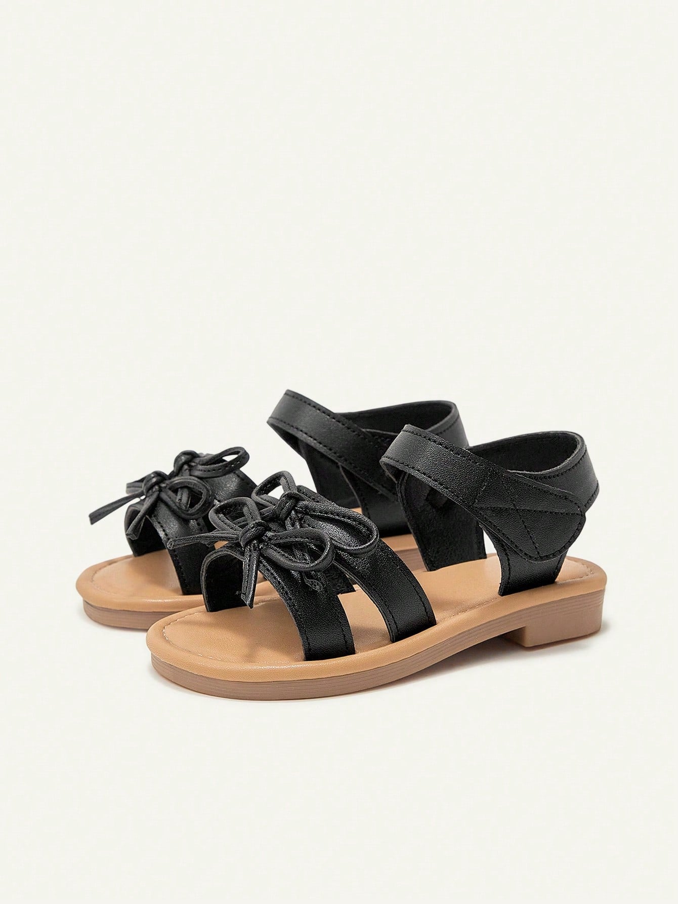 Cozy Pixies 1 Pair Cute Toddler Girls Outdoor Sandals With Big Bow Hook-And-Loop, Princess Pastoral Style, Flat For Summer
