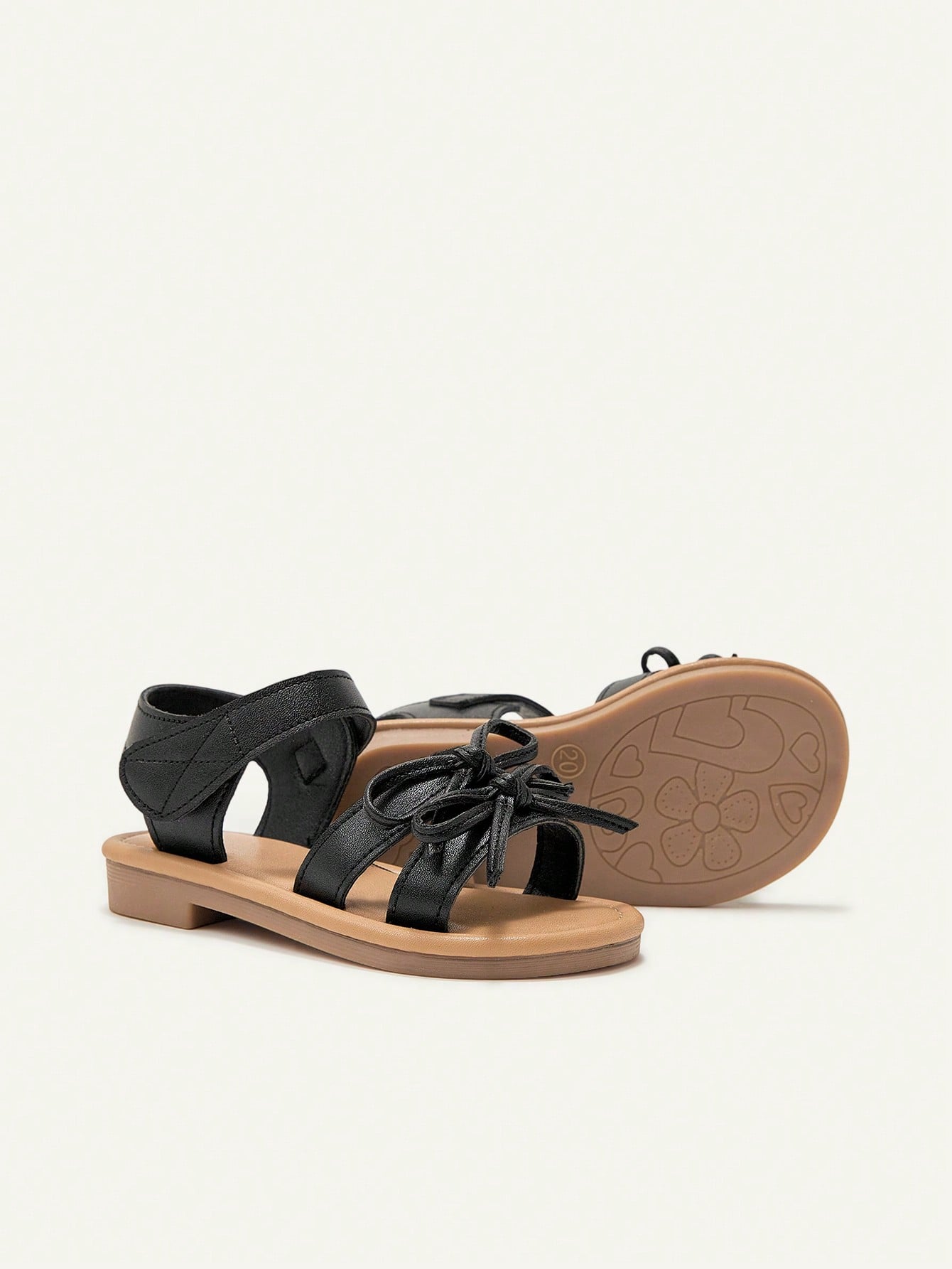 Cozy Pixies 1 Pair Cute Toddler Girls Outdoor Sandals With Big Bow Hook-And-Loop, Princess Pastoral Style, Flat For Summer