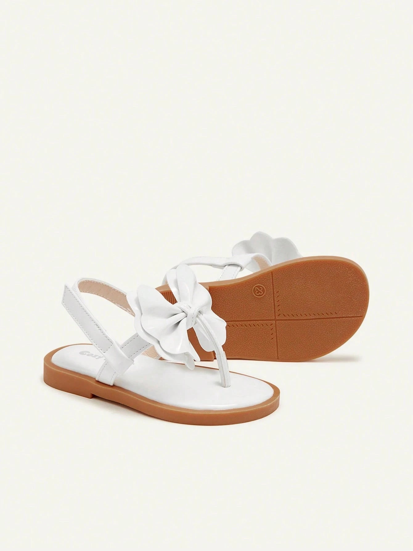 Cozy Pixies A Pair Of Fashionable And Versatile Casual Fun White Bow Flip-Flops Three-Dimensional Princess Style Wedding Mother's Day Vacation Girls Baby Flat Sandals Suitable For Summer