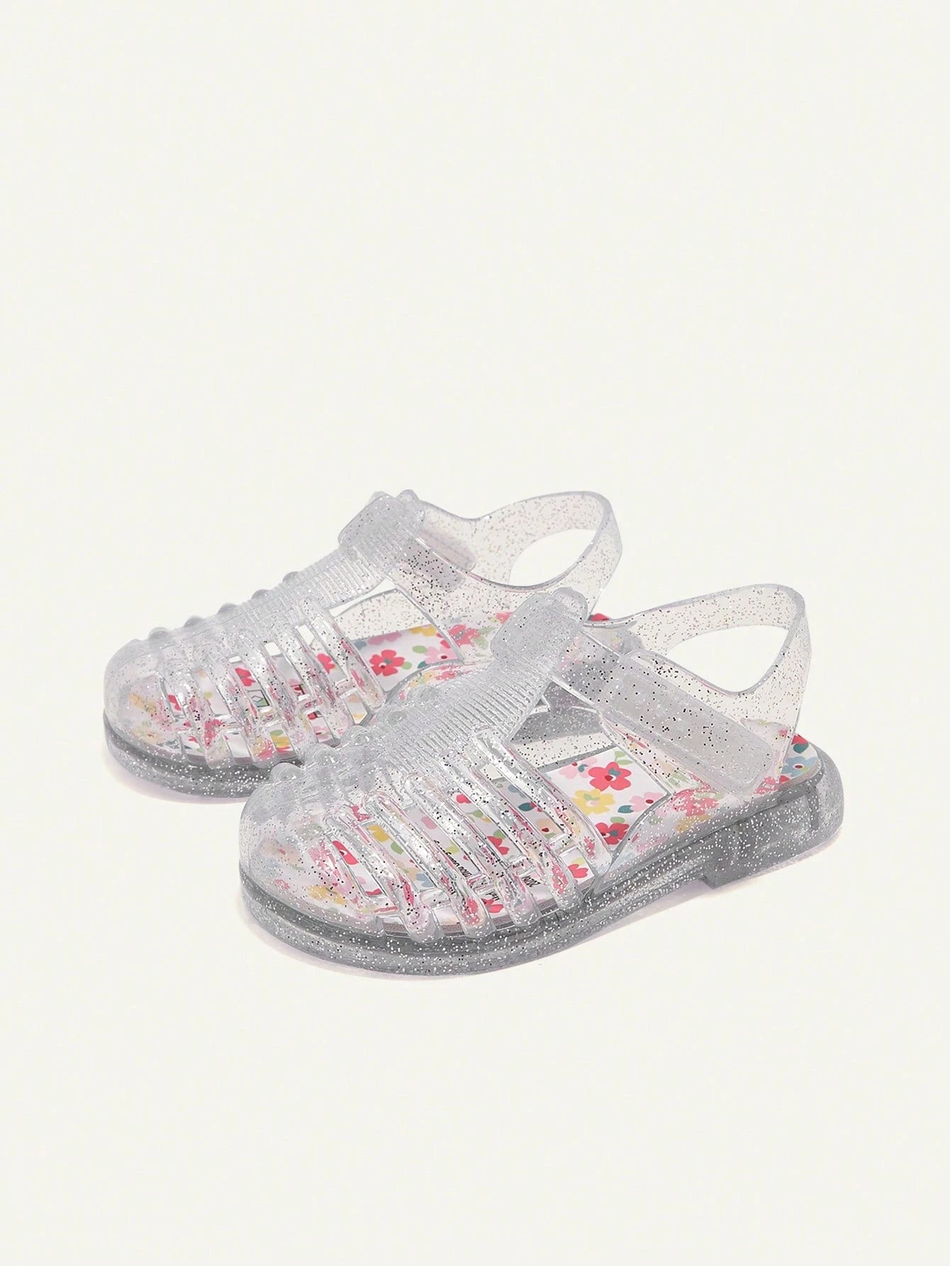 Cozy Pixies A Pair Of Summer Fashion Versatile Cute Fun Flower Princess Transparent Color Soft Comfortable Beach Crystal Plaid Pastoral Soft Bottom Flat Baby Sandals