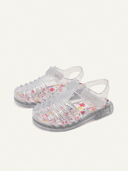 Cozy Pixies A Pair Of Summer Fashion Versatile Cute Fun Flower Princess Transparent Color Soft Comfortable Beach Crystal Plaid Pastoral Soft Bottom Flat Baby Sandals