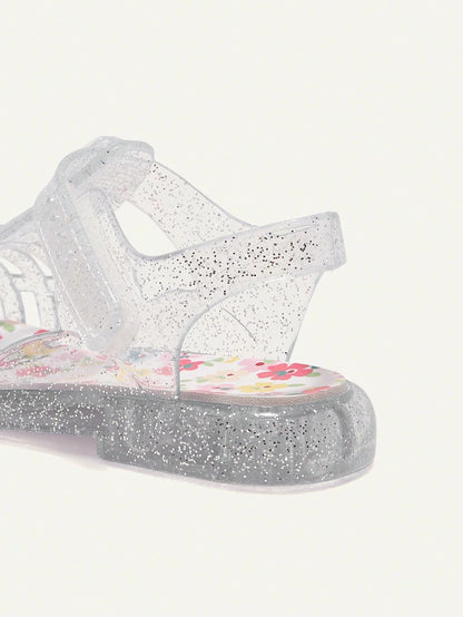 Cozy Pixies A Pair Of Summer Fashion Versatile Cute Fun Flower Princess Transparent Color Soft Comfortable Beach Crystal Plaid Pastoral Soft Bottom Flat Baby Sandals