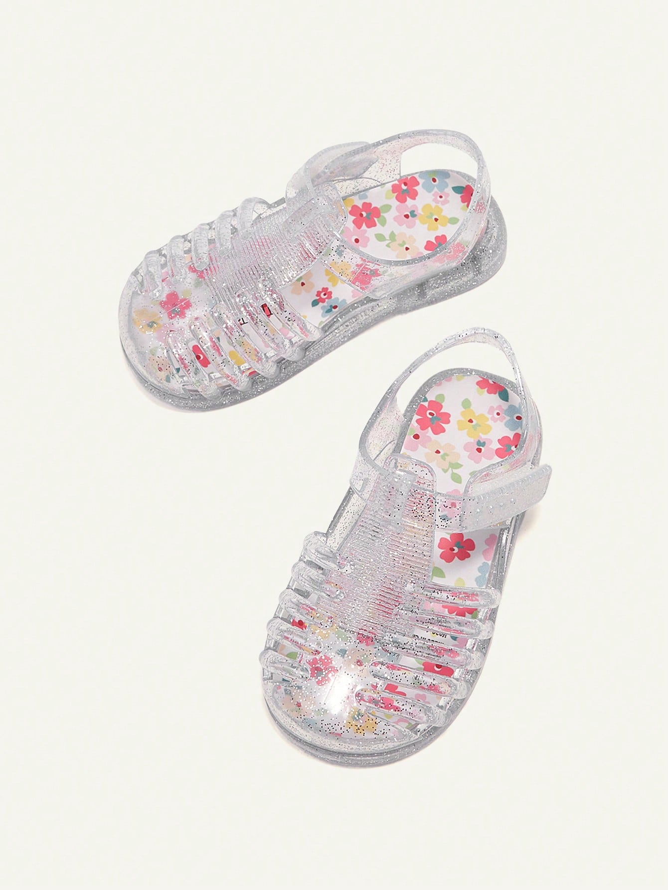 Cozy Pixies A Pair Of Summer Fashion Versatile Cute Fun Flower Princess Transparent Color Soft Comfortable Beach Crystal Plaid Pastoral Soft Bottom Flat Baby Sandals