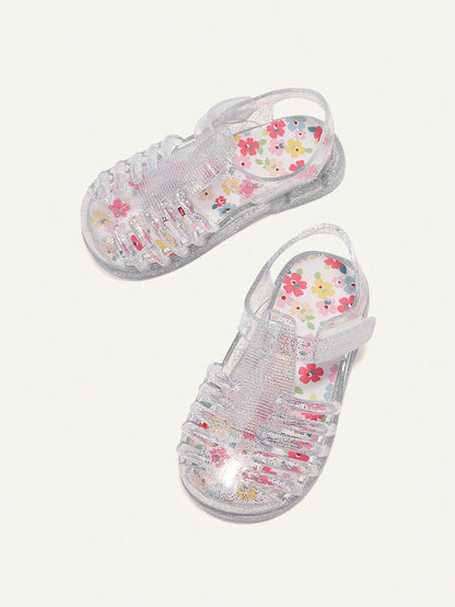 Cozy Pixies A Pair Of Summer Fashion Versatile Cute Fun Flower Princess Transparent Color Soft Comfortable Beach Crystal Plaid Pastoral Soft Bottom Flat Baby Sandals