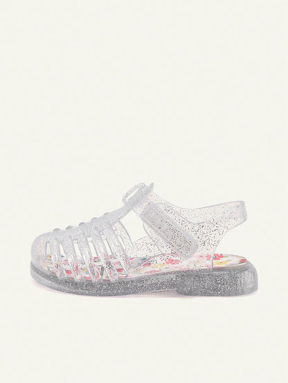 Cozy Pixies A Pair Of Summer Fashion Versatile Cute Fun Flower Princess Transparent Color Soft Comfortable Beach Crystal Plaid Pastoral Soft Bottom Flat Baby Sandals