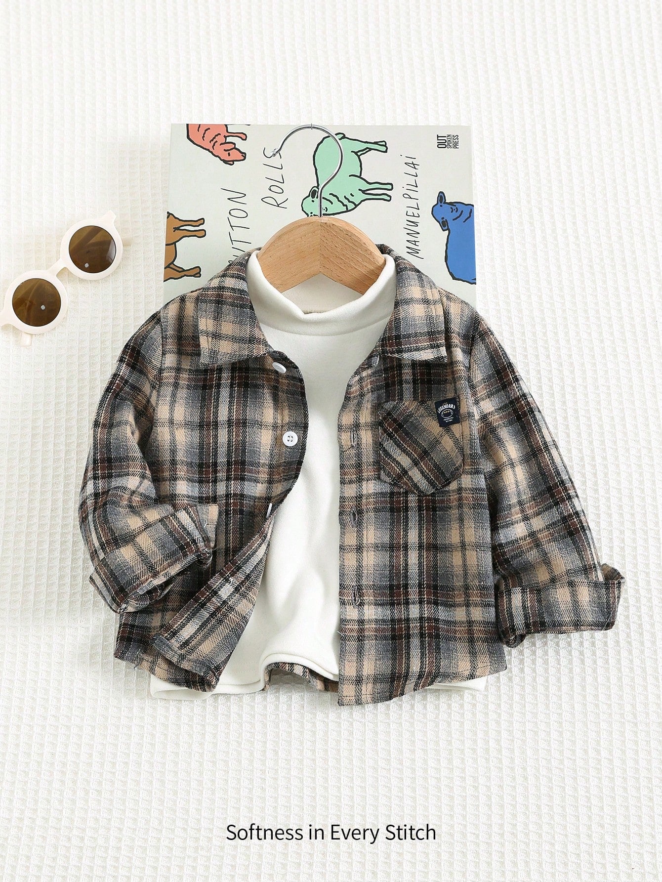Cozy Pixies Baby Boy Retro British Style Colorful Plaid Collar Long Sleeve Cardigan Jacket