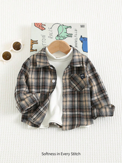 Cozy Pixies Baby Boy Retro British Style Colorful Plaid Collar Long Sleeve Cardigan Jacket