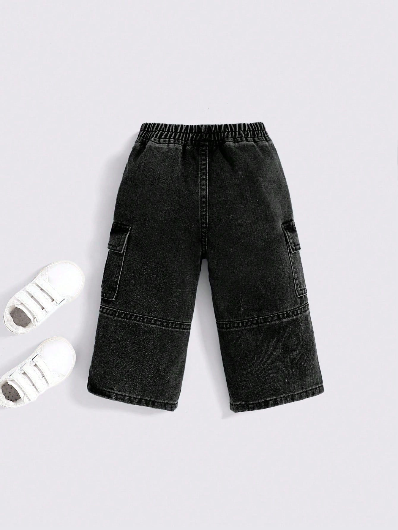 Cozy Pixies Baby Boy Stonewashed Casual Elastic Waistband Soft Work Baggy Denim Pants With Side Pockets,Leisure And Versatile Outdoor Wear